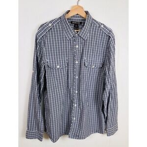 MICHAEL KORS Button-Up Shirt Mens XL Blue Checkered Outdoor Long Sleeve Cotton‎